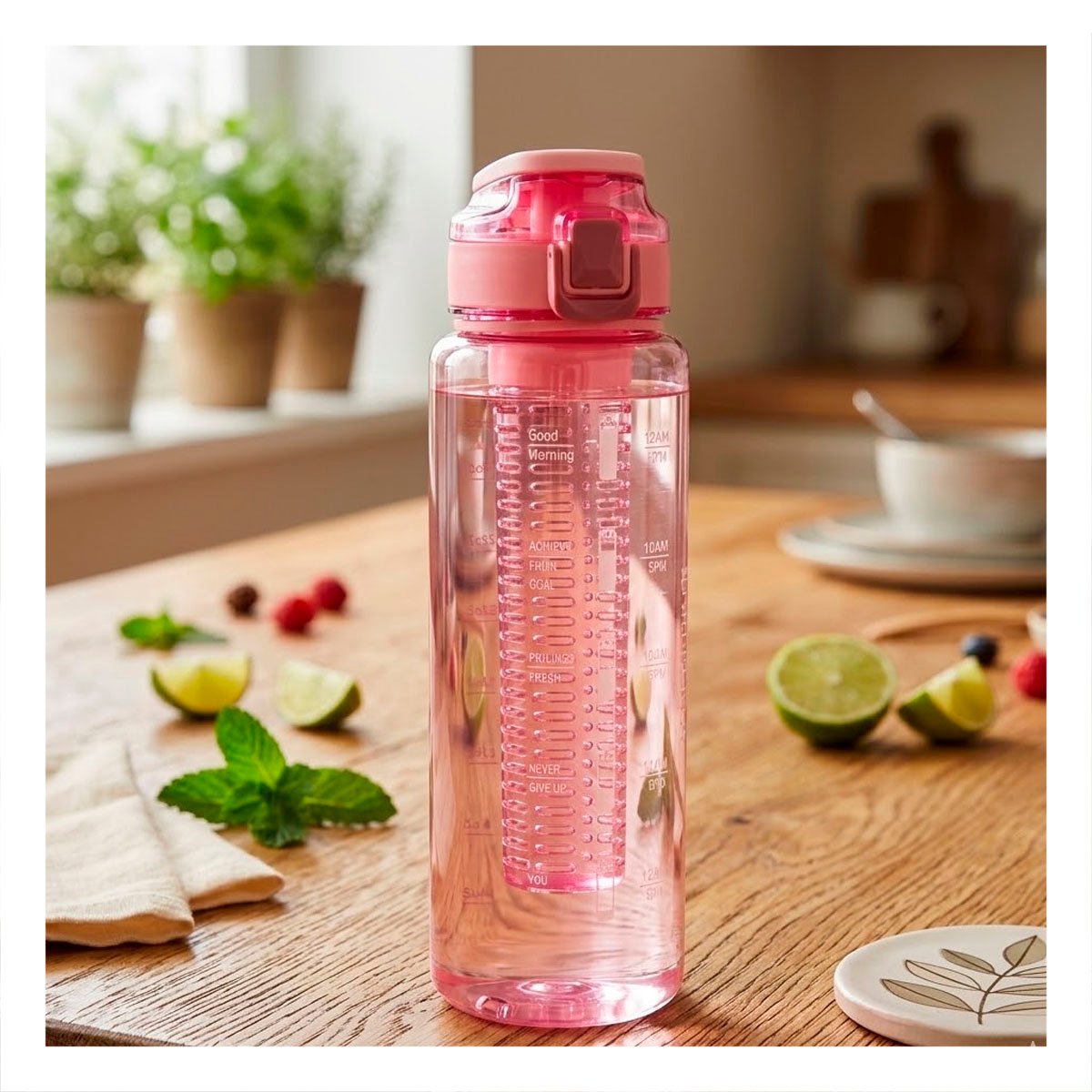 PACK4 BOTELLA MODERNA CON FILTRO 1000 ML ROSADO TRANSPARENTE PARA ESTILO ACTIVO YPAPEL REGALO - 5