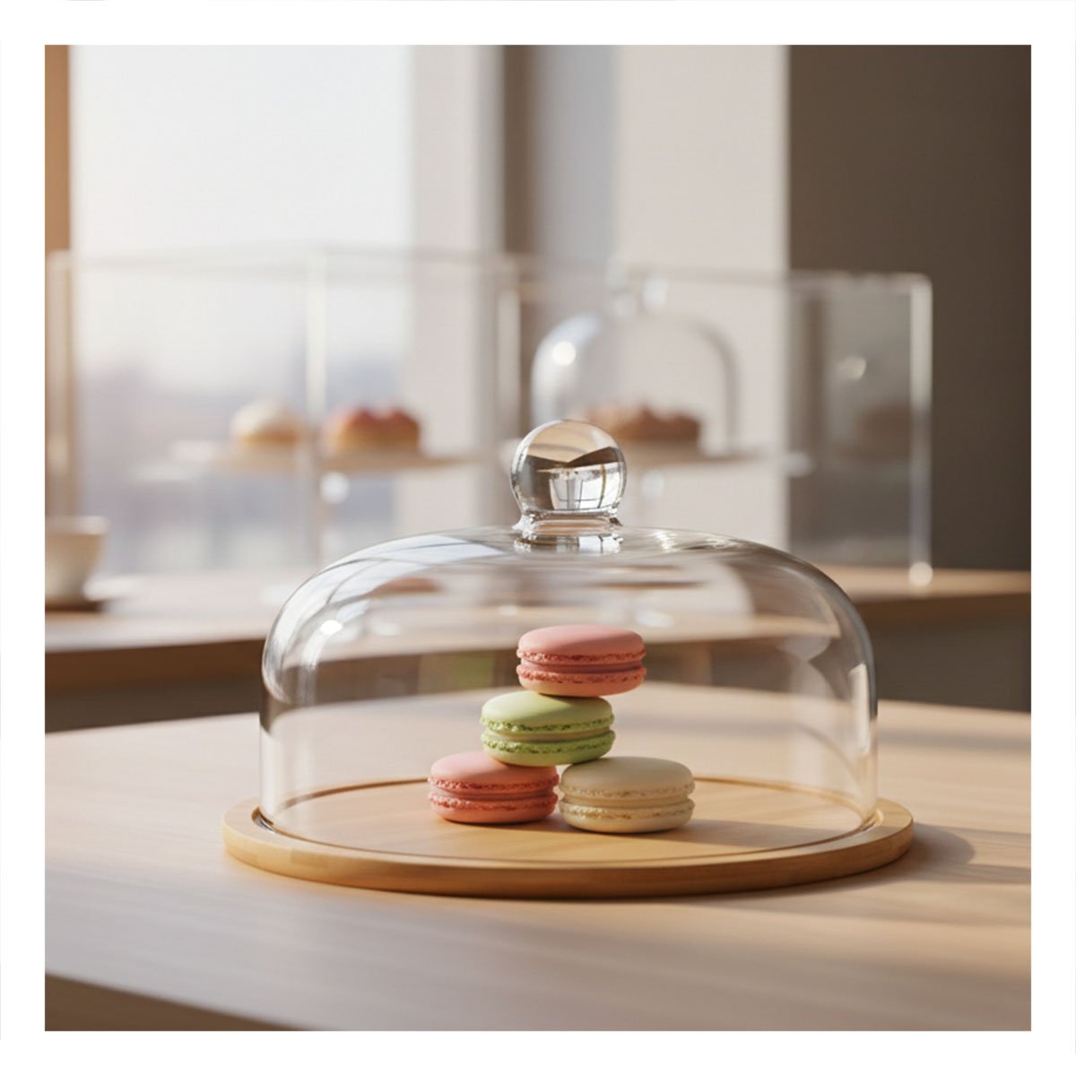 PACK2 EQUIPO DE BASE MADERA CON CUPULA DE VIDRIO TRANSPARENTE BAMBU 29X20CM COCINA HOGAR - 2