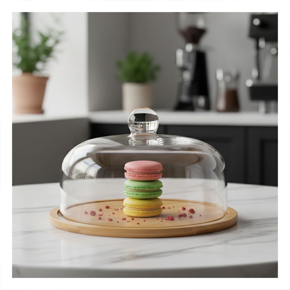 PACK2 EQUIPO DE BASE MADERA CON CUPULA DE VIDRIO TRANSPARENTE BAMBU 29X20CM COCINA HOGAR - 3