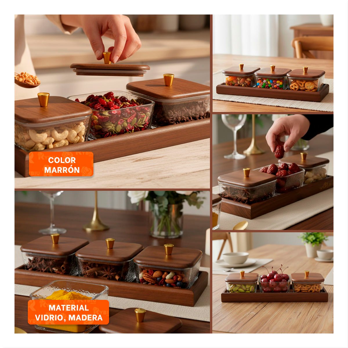PACK2 PACK 3 UNIDADES DE RECIPIENTES MARRON CON TAPA DE MADERA Y BASE 32,5X12CM YPAPEL REGALO - 3