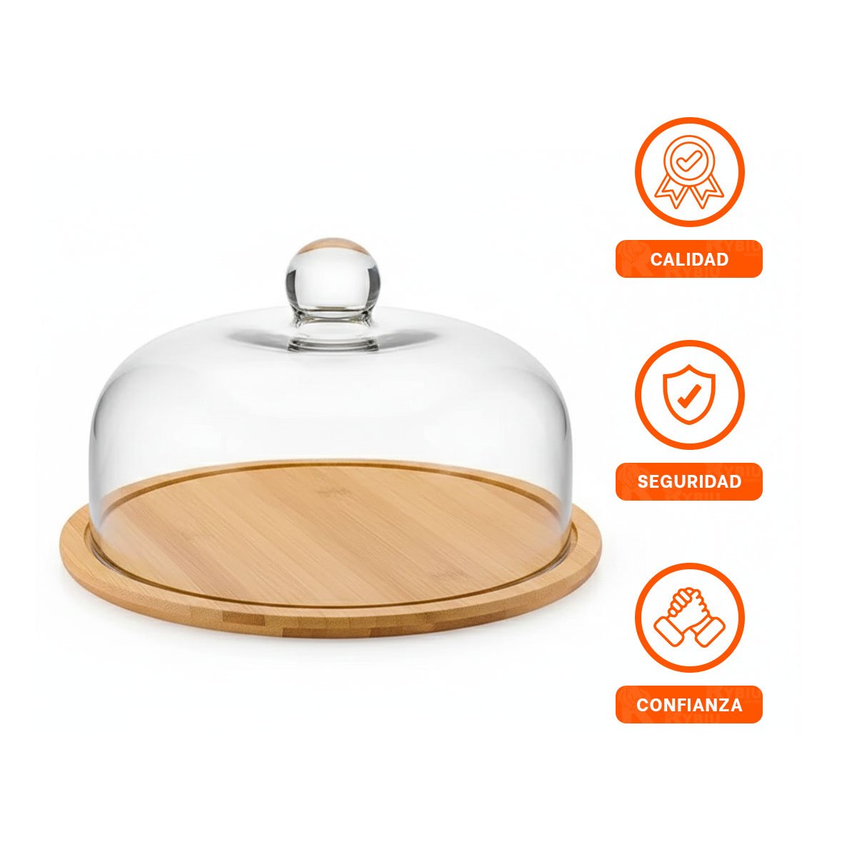 SET DE BASE MADERA CUPULA VIDRIO TRANSPARENTE BAMBU 32X24CM ORGANIZACIÓN COCINA YPOST IT - 5