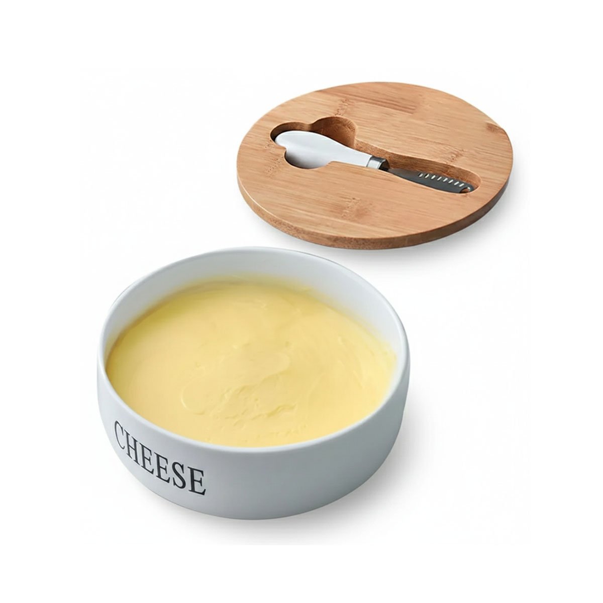 PACK4 PACK DE PORTA QUESO BLANCO TAPA BAMBU Y CUCHILLO 16X7,5CM COCINA Y HOGAR YPAPEL REGALO - 3