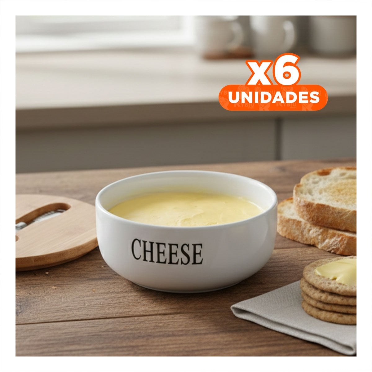 PACK6 PACK DE PORTA QUESO BLANCO TAPA BAMBU Y CUCHILLO 16X7,5CM USO DIARIO COCINA Y HOGAR - 1