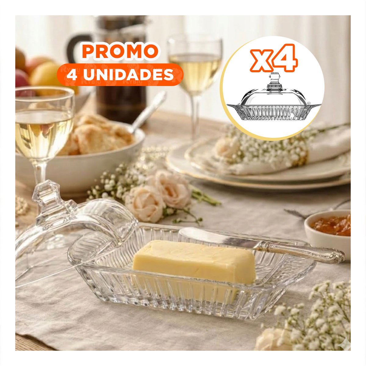 PACK4 ESTUCHE COMPACTO PARA MANTEQUILLA TRANSPARENTE CON TAPA AJUSTADA YPAPEL REGALO - 1