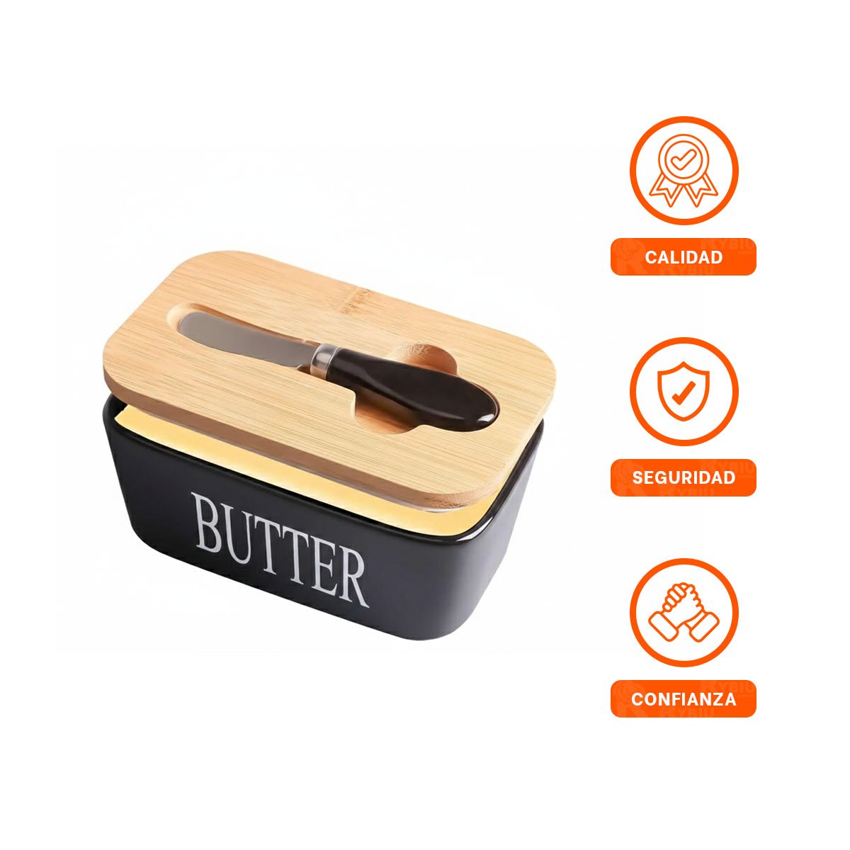 SET DE PORTA MANTEQUILLA BLANCO TAPA BAMBU Y CUCHILLO USO DIARIO Y ALMACENAJE YPOST IT - 5
