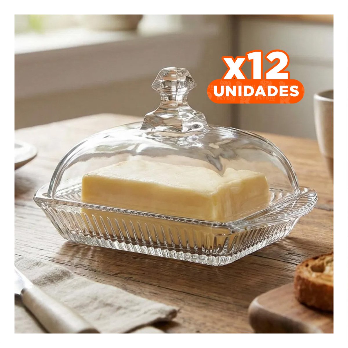 PACK12 RECIPIENTE CONSERVADOR PARA MANTEQUILLA TRANSPARENTE COCINA MODERNA YREGALO STICKER - 1