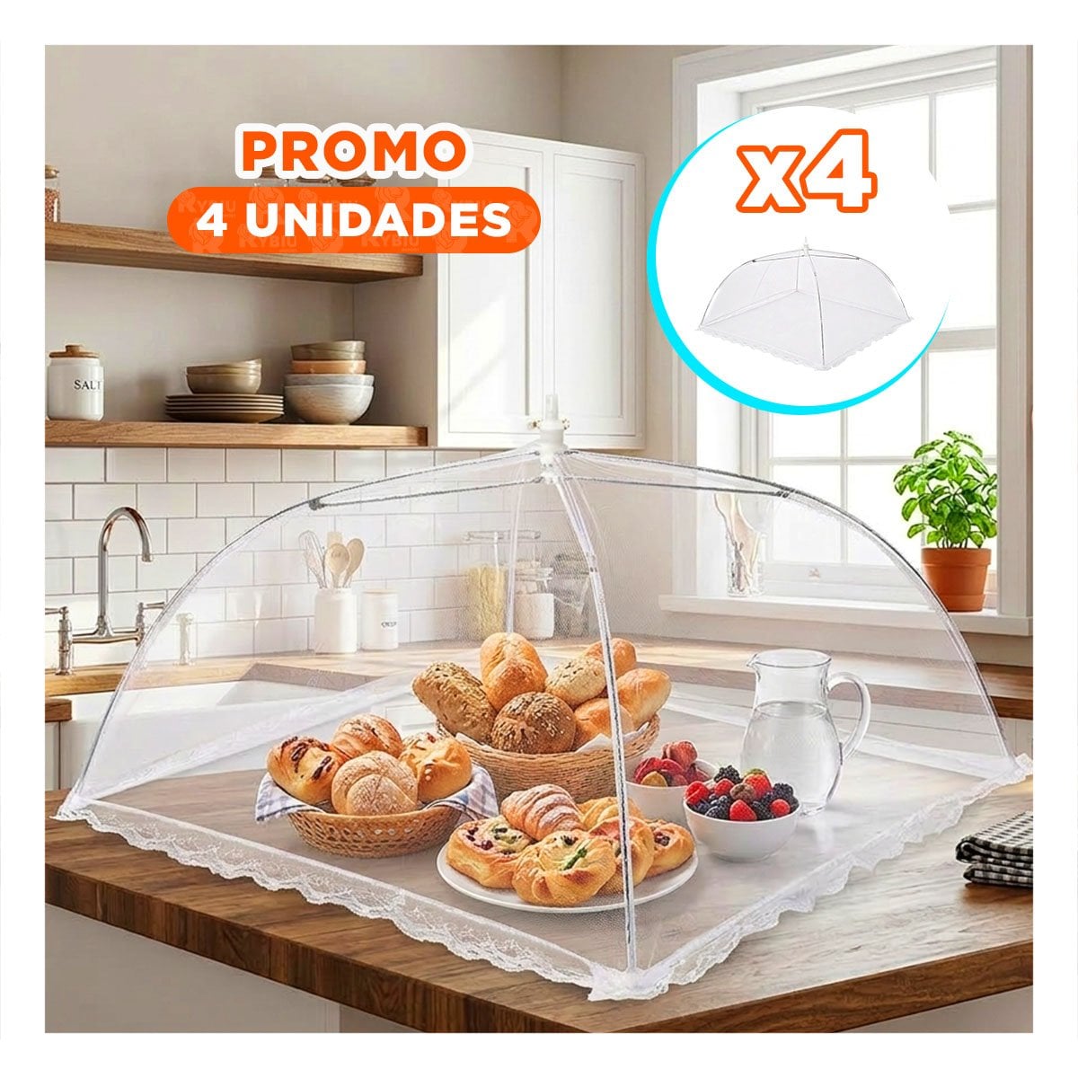 PACK4 COBERTOR BLANCO COCINA 36X55 CM PARA PROTEGER ALIMENTOS EN USO DIARIO YREGALO STICKER - 1