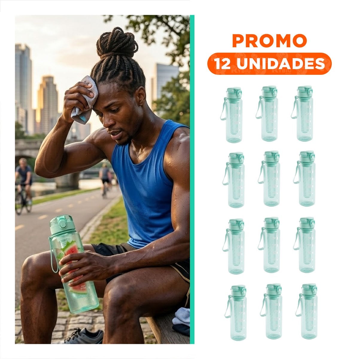 PACK12 COPA PORTATIL CON FILTRO 1000ML VERDE TRANSPARENTE PARA BEBER EN CASA O OFICINA - 1