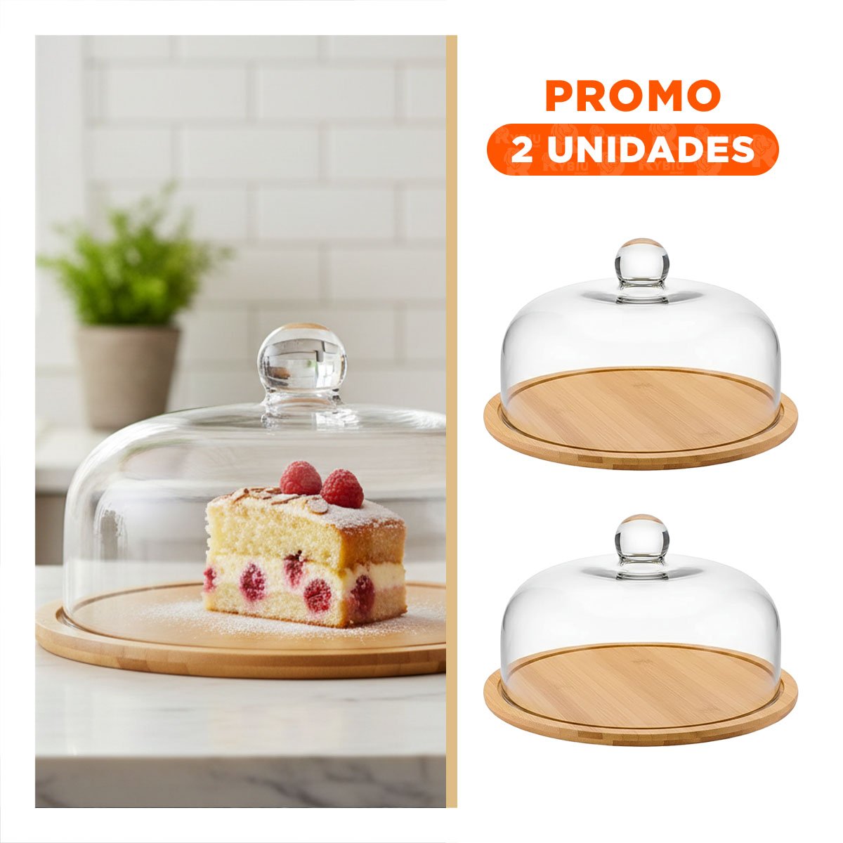 PACK2 EQUIPO DE BASE MADERA Y CUPULA VIDRIO BAMBU 29X20CM PARA HOGAR YREGALO STICKER - 1