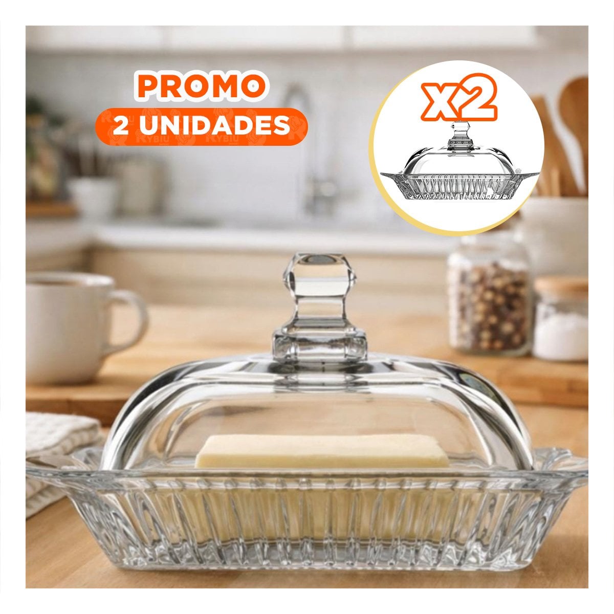 PACK2 SOPORTE COMPACTO PARA MANTEQUILLA TRANSPARENTE USO DIARIO EN COCINA - 1