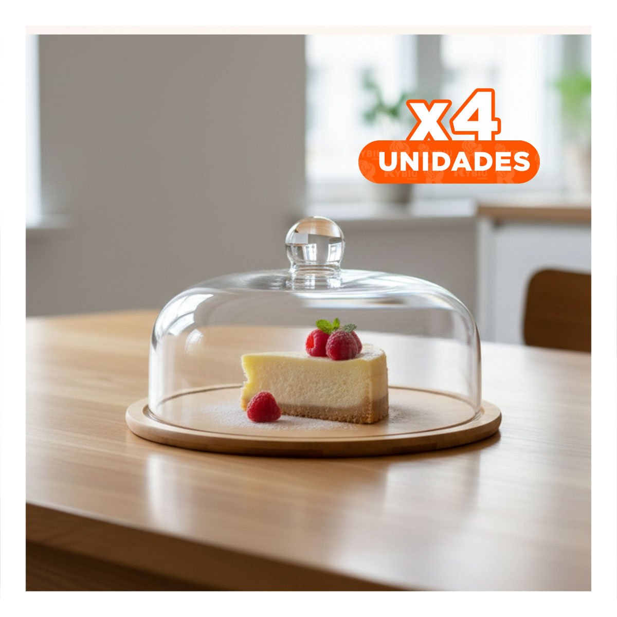 PACK4 CONJUNTO BASE MADERA CUPULA DE VIDRIO BAMBU 29X20CM PARA HOGAR YREGALO STICKER - 1