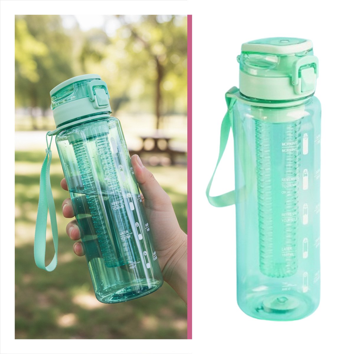 BOTELLA CON FILTRO 1000ML VERDE TRANSPARENTE PARA MANTENER AGUA FRESCA EN HOGAR YPAPEL REGALO - 5