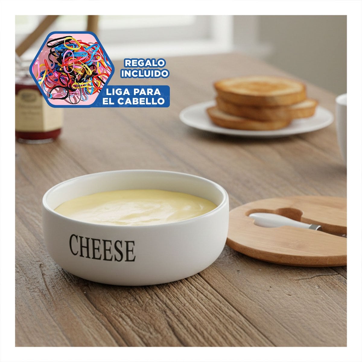 SET BLANCO DE PORTA QUESO TAPA BAMBU Y CUCHILLO 16X7,5CM ORGANIZACIÓN COCINA YLIGAS REGALO - 2