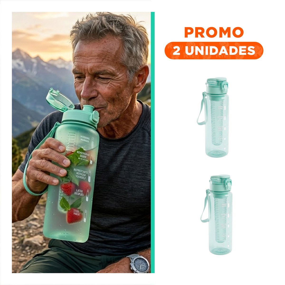PACK2 DISPENSADOR REUTILIZABLE CON FILTRO 1000ML VERDE TRANSPARENTE DE BEBIDA YREGALO STICKER - 1