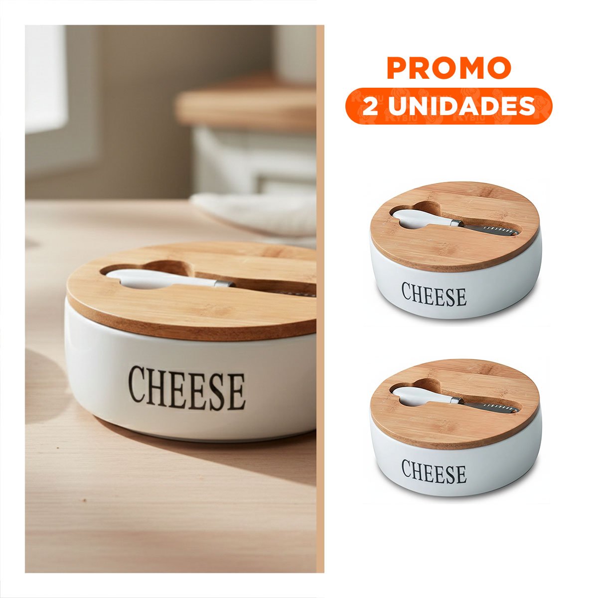 PACK2 CONJUNTO DE PORTA QUESO CON TAPA CUCHILLO BLANCO 16X7,5CM PARA ALIMENTOS YREGALO STICKER - 1