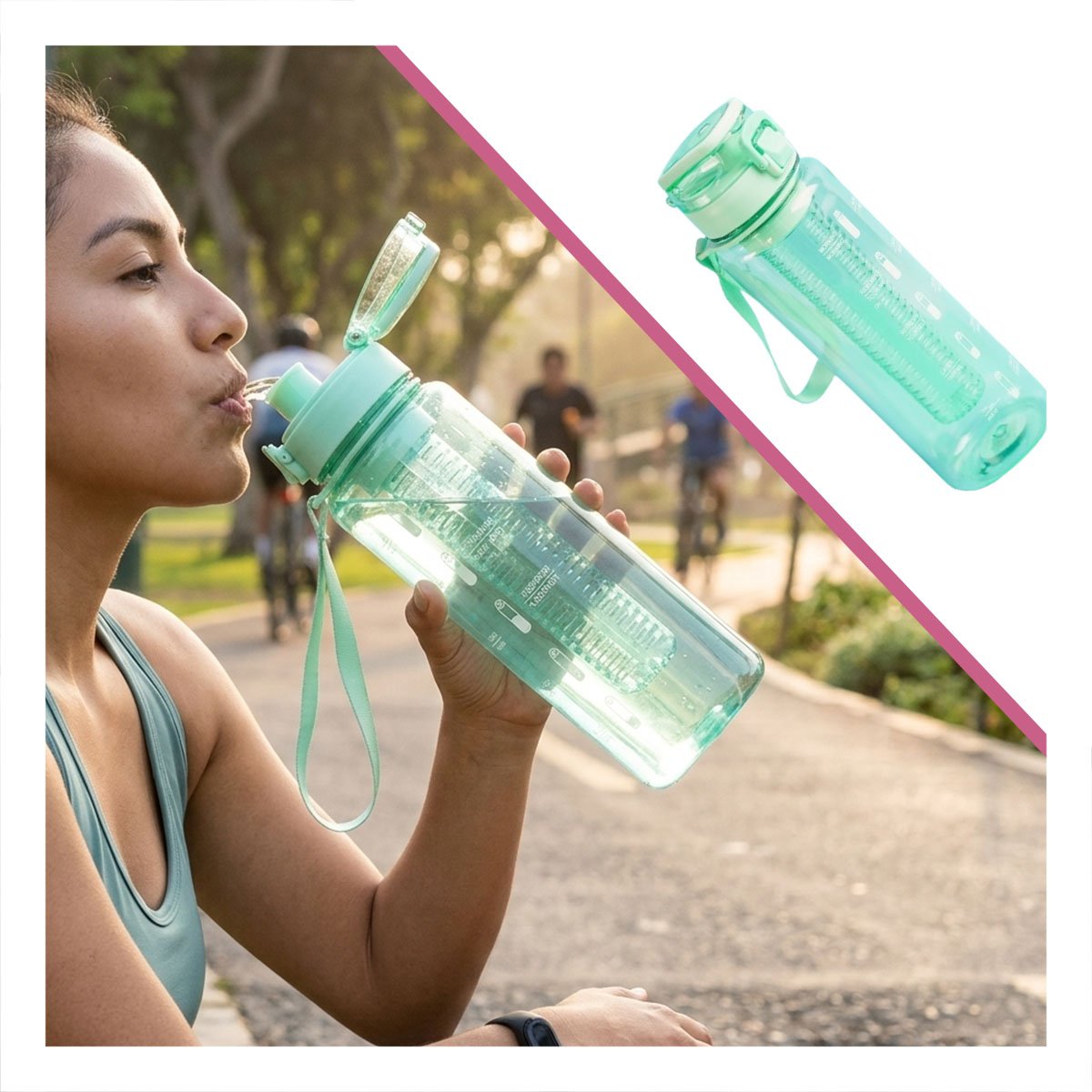 FRASCO PORTATIL CON FILTRO 1000ML VERDE TRANSPARENTE PARA BEBER AGUA EN MOVIMIENTO YSTICKY - 5