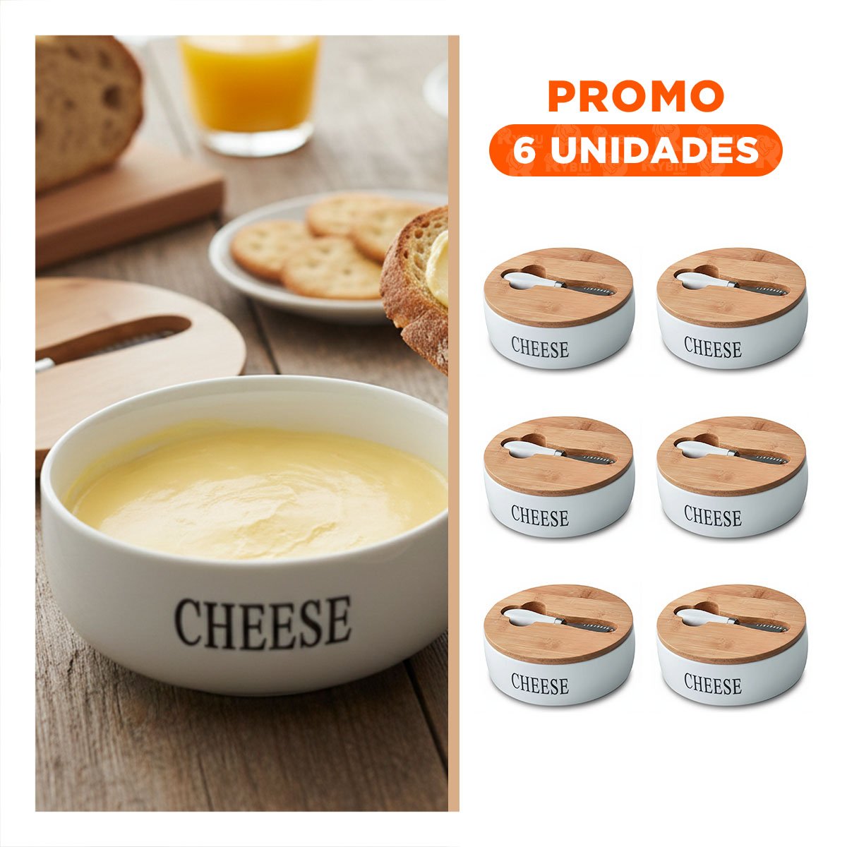 PACK6 EQUIPO BLANCO DE PORTA QUESO CON TAPA Y CUCHILLO 16X7,5CM DE COCINA YREGALO STICKER - 1