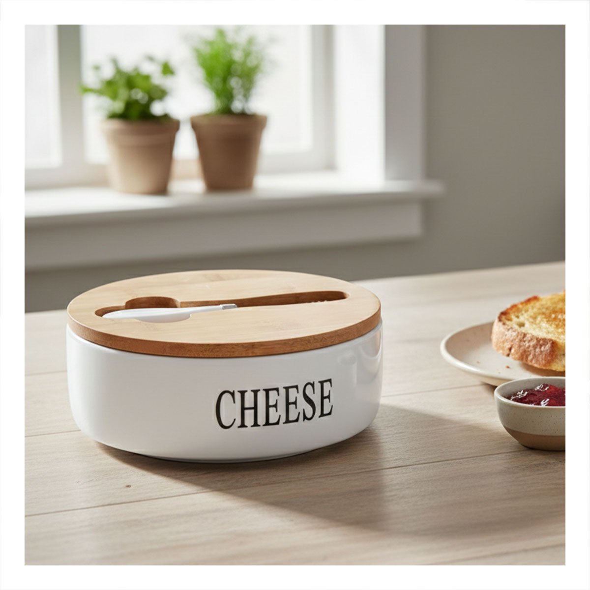 PACK6 EQUIPO BLANCO DE PORTA QUESO CON TAPA Y CUCHILLO 16X7,5CM DE COCINA YREGALO STICKER - 3
