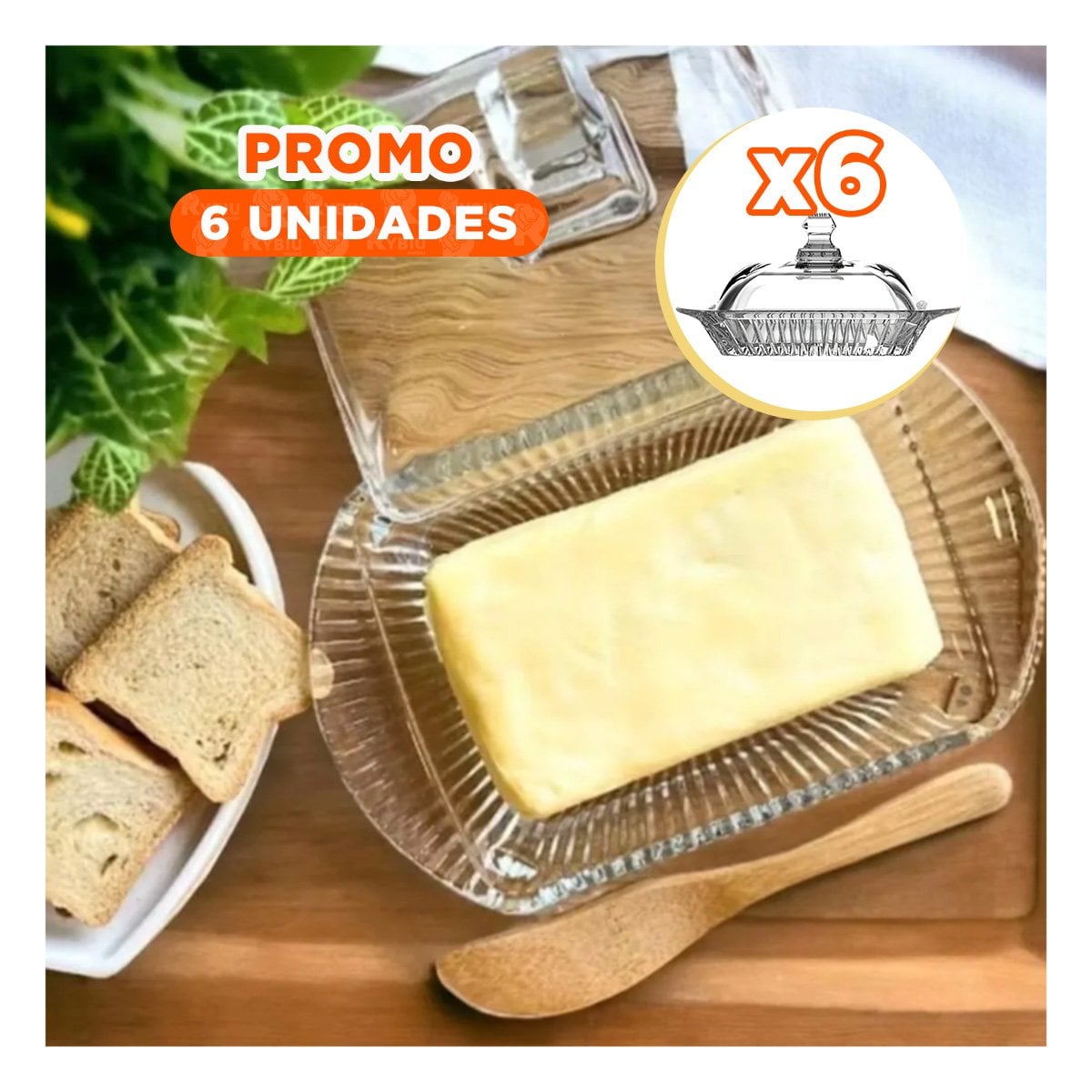 PACK6 CAJA CONSERVADORA PARA MANTEQUILLA TRANSPARENTE CON TAPA AJUSTADA YPAPEL REGALO - 1