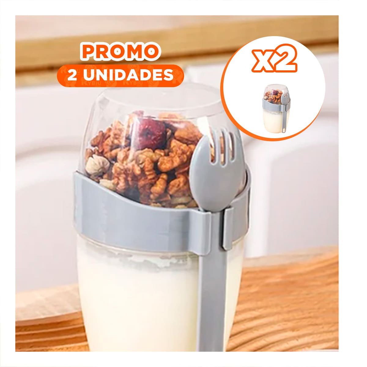 PACK2 RECIPIENTE YOGUR PLOMO CON COMPARTIMENTO SUPERIOR MULTIUSO YPAPEL REGALO - 1