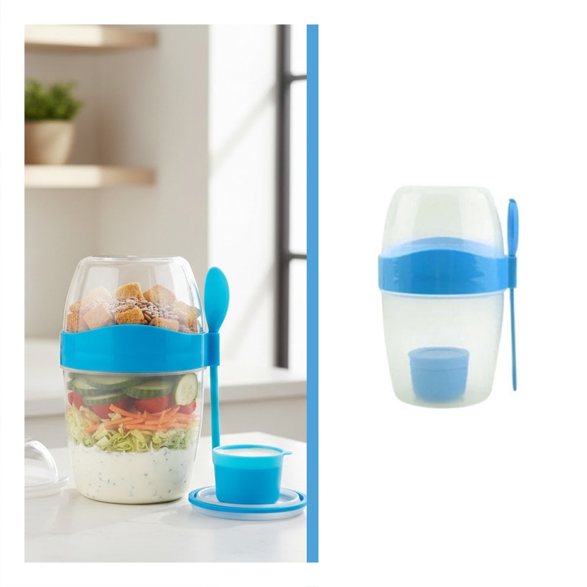 VASO PORTA YOGUR 2 EN 1 AZUL CON CUCHARA IDEAL PARA OFICINA O COLEGIO YPOST IT - 5