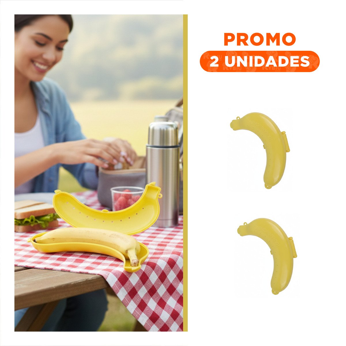 PACK2 CAJA PORTA PLATANO AMARILLO SEGURA PARA TRANSPORTE DIARIO DE FRUTA YREGALO STICKER - 1