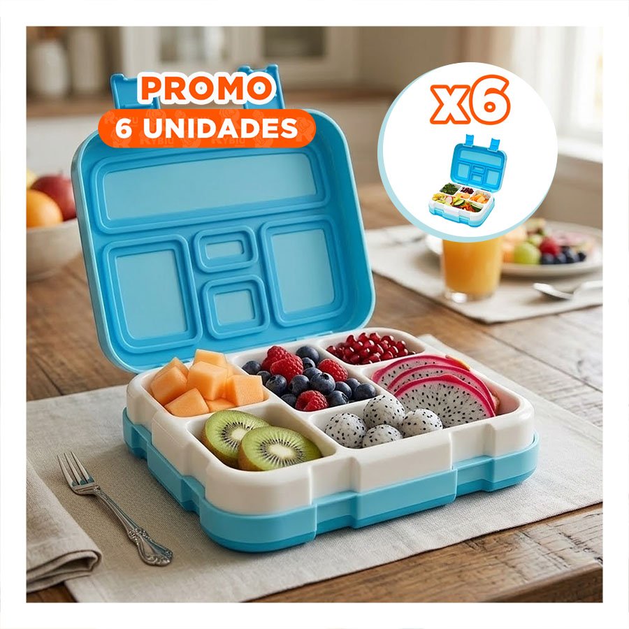 PACK6 CAJA COMPACTA BENTO 5 DIVISIONES CELESTE PARA USO DIARIO YPAPEL REGALO - 1