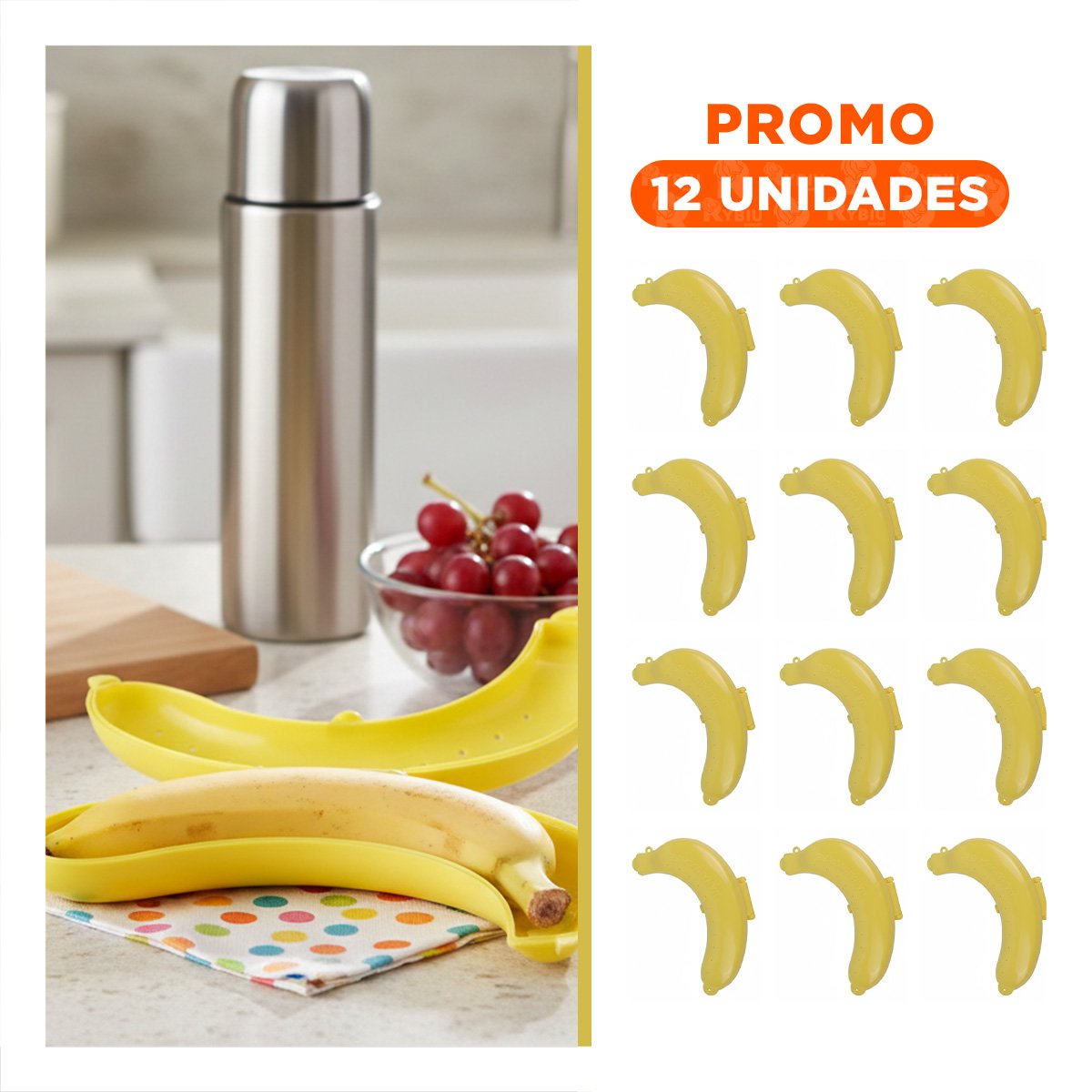 PACK12 ESTUCHE DE PLATANO AMARILLO MODERNO PARA TRANSPORTE DE FRUTA SIN APLASTARLA - 1