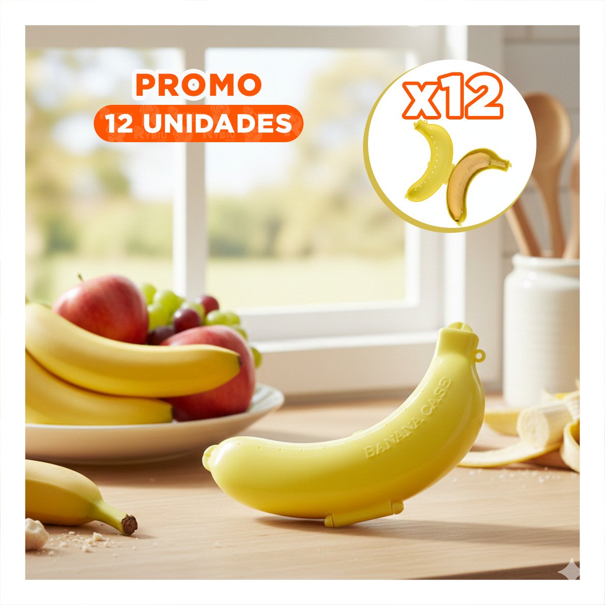 PACK12 CONTENEDOR PORTA PLATANO AMARILLO PARA LLEVAR DESAYUNO AL TRABAJO YPAPEL REGALO - 1