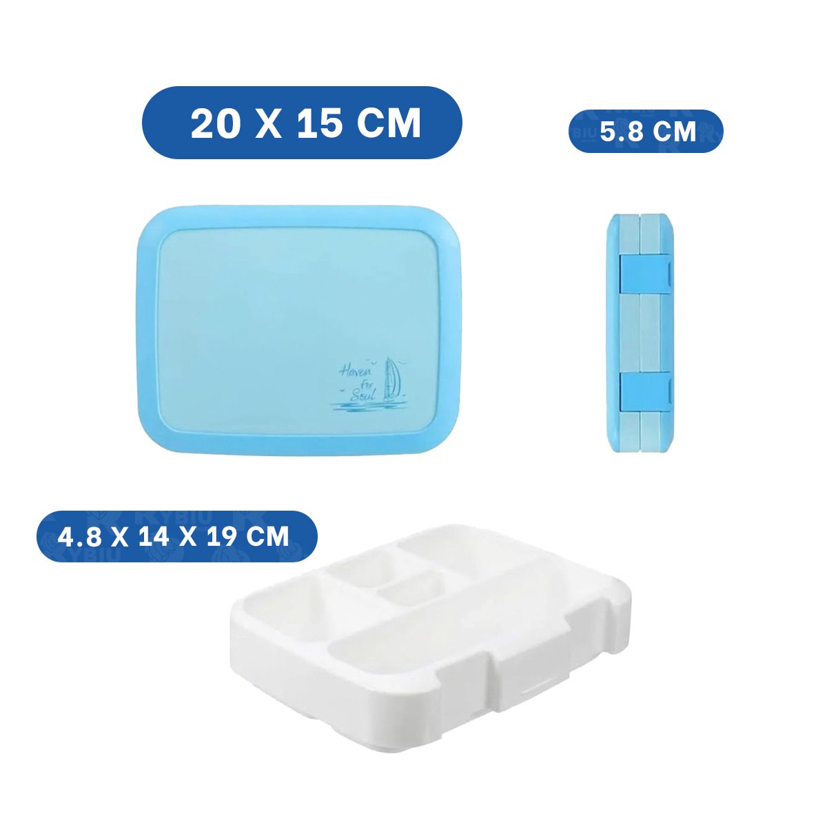 PACK2 LONCHERA BENTO 5 DIVISIONES CELESTE PARA ALMUERZO DIARIO EN TRABAJO - 4