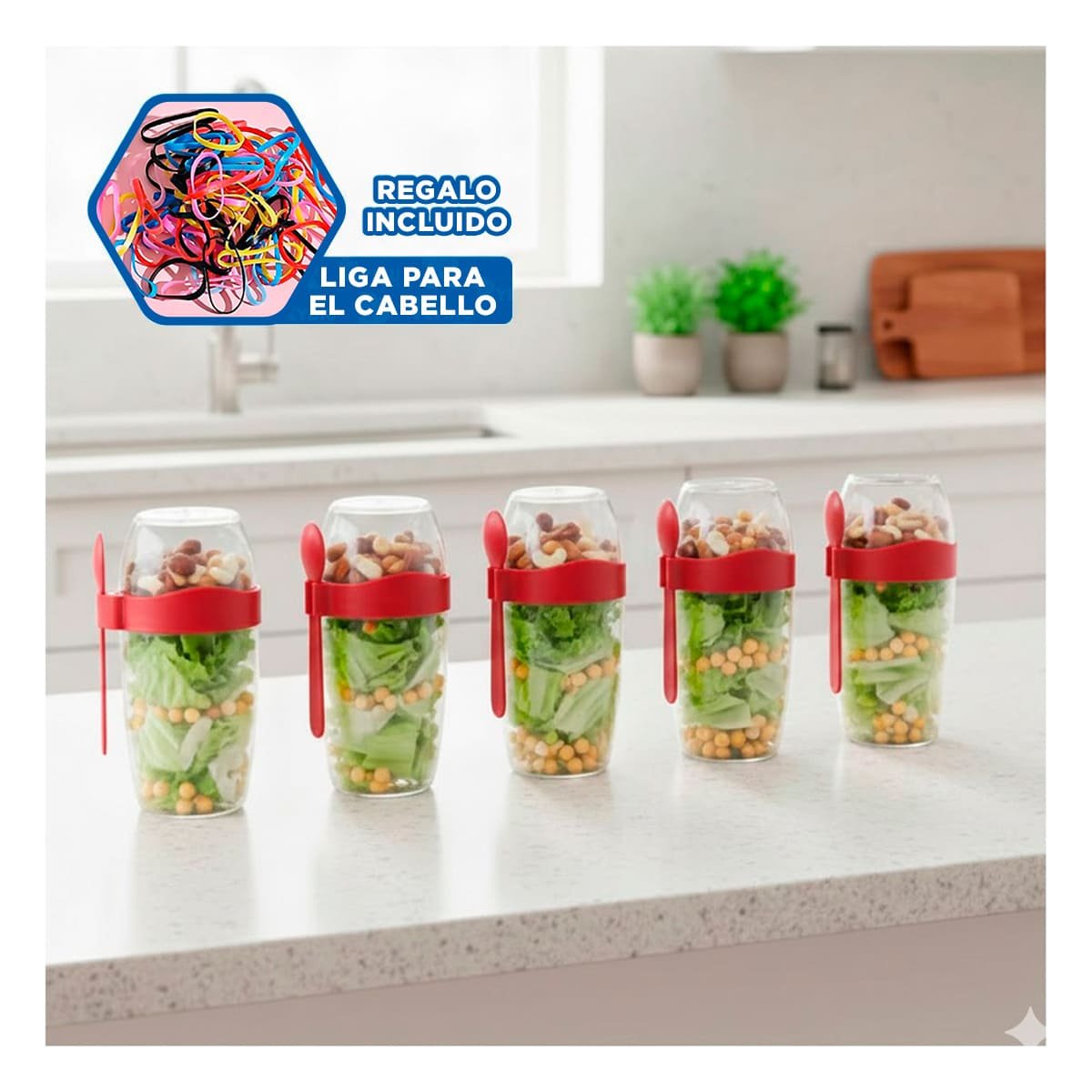 TAZA YOGURERA 2 EN 1 ROJO CON COMPARTIMENTO PARA FRUTA Y GRANOLA YLIGAS REGALO - 2