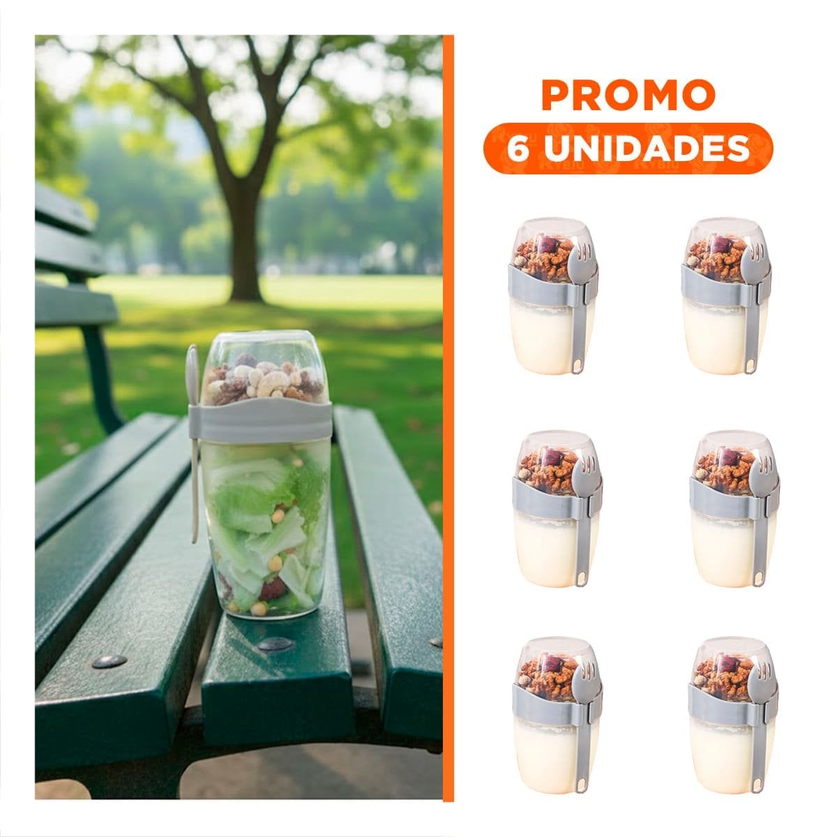 PACK6 TAZA YOGUR PLOMO 2 EN 1 CON ESPACIO PARA FRUTA PICADA YREGALO STICKER - 1