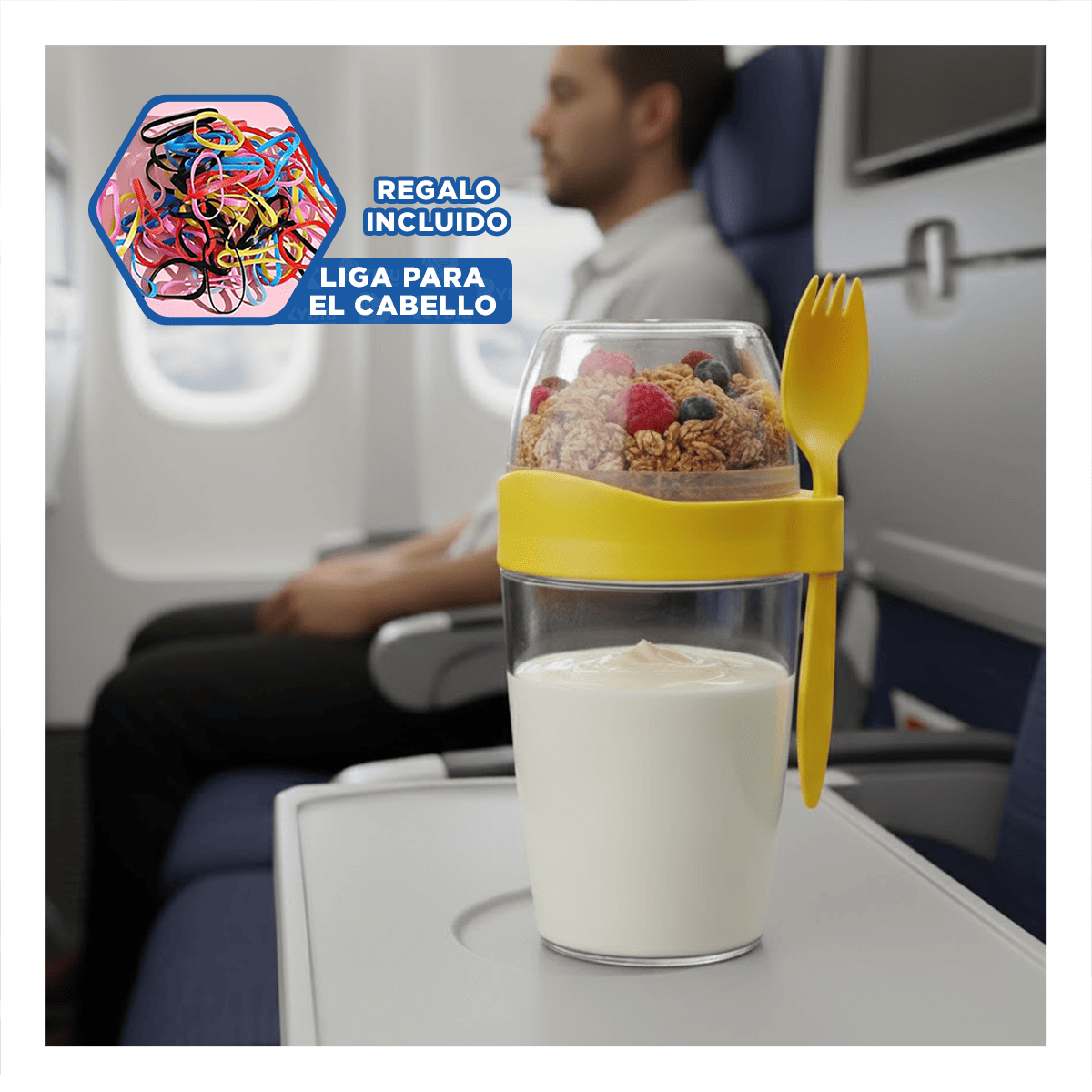 CONTENEDOR YOGURTERO 2 EN 1 CON CUBIERTO GRANDE AMARILLO PARA OFICINA Y ESTUDIO YLIGAS REGALO - 2