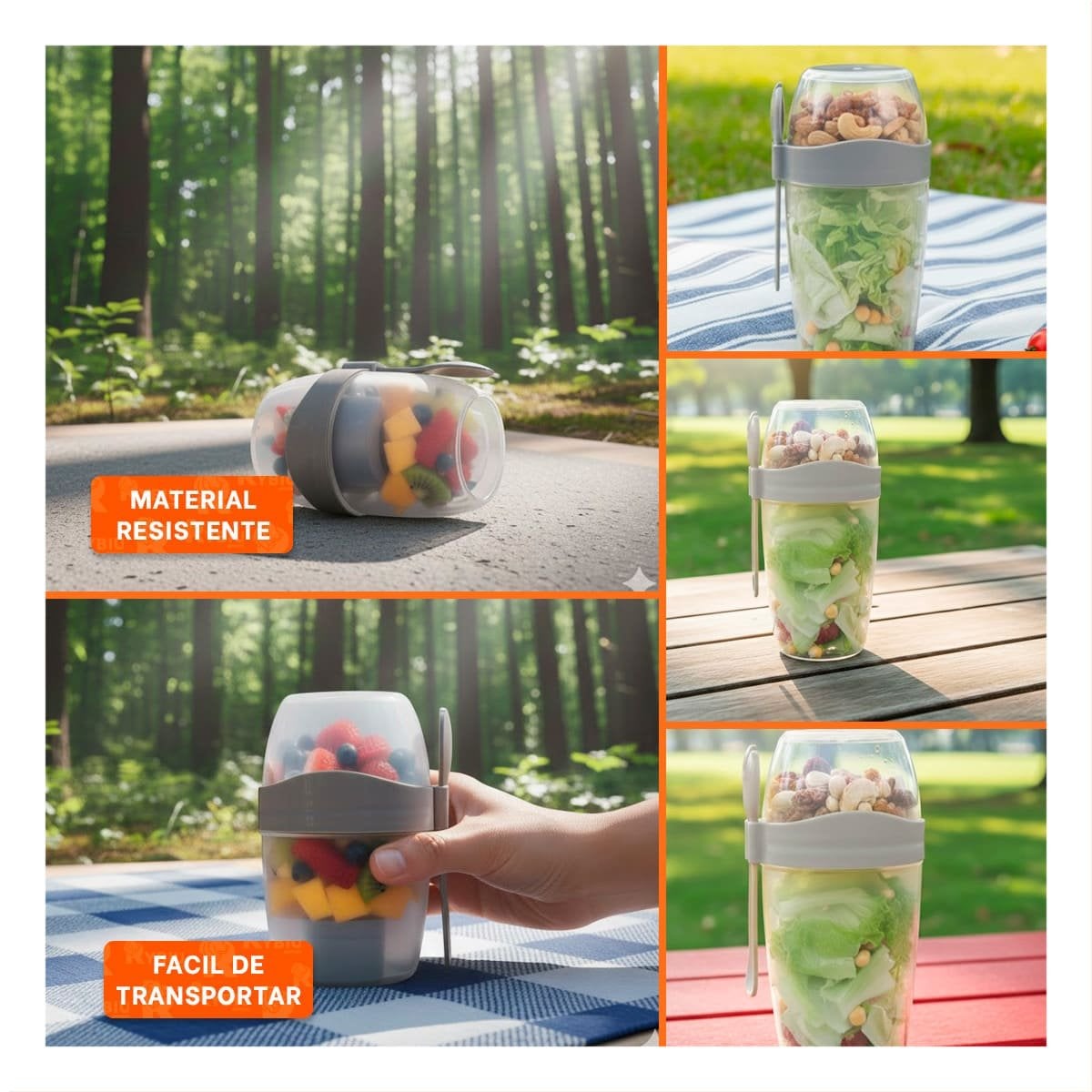 TAZA YOGURERA 2 EN 1 PLOMO CON COMPARTIMENTO PARA FRUTA Y GRANOLA YLIGAS REGALO - 1