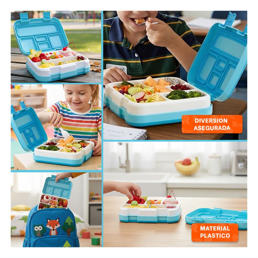 TAPER ESCOLAR BENTO 5 DIVISIONES CELESTE PARA LONCHERA DE NINOS Y JOVENES YSTICKY - 2