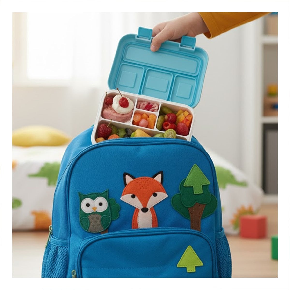 TAPER ESCOLAR BENTO 5 DIVISIONES CELESTE PARA LONCHERA DE NINOS Y JOVENES YSTICKY - 3