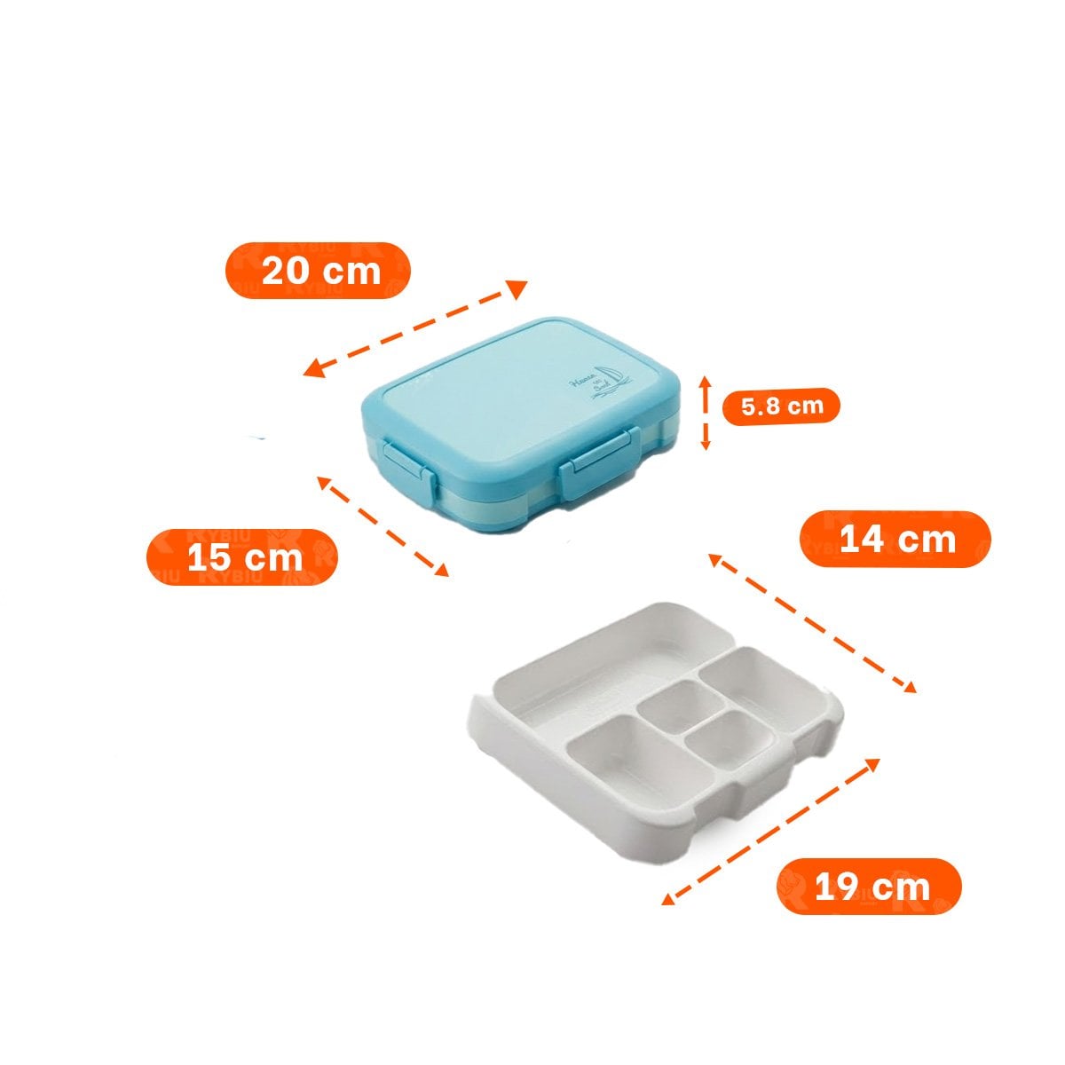 TAPER ESCOLAR BENTO 5 DIVISIONES CELESTE PARA LONCHERA DE NINOS Y JOVENES YSTICKY - 4