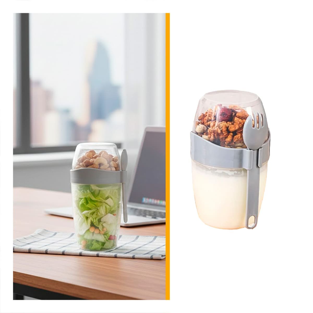 VASO PORTA YOGUR 2 EN 1 PLOMO CON CUCHARA IDEAL PARA OFICINA O COLEGIO YPOST IT - 5