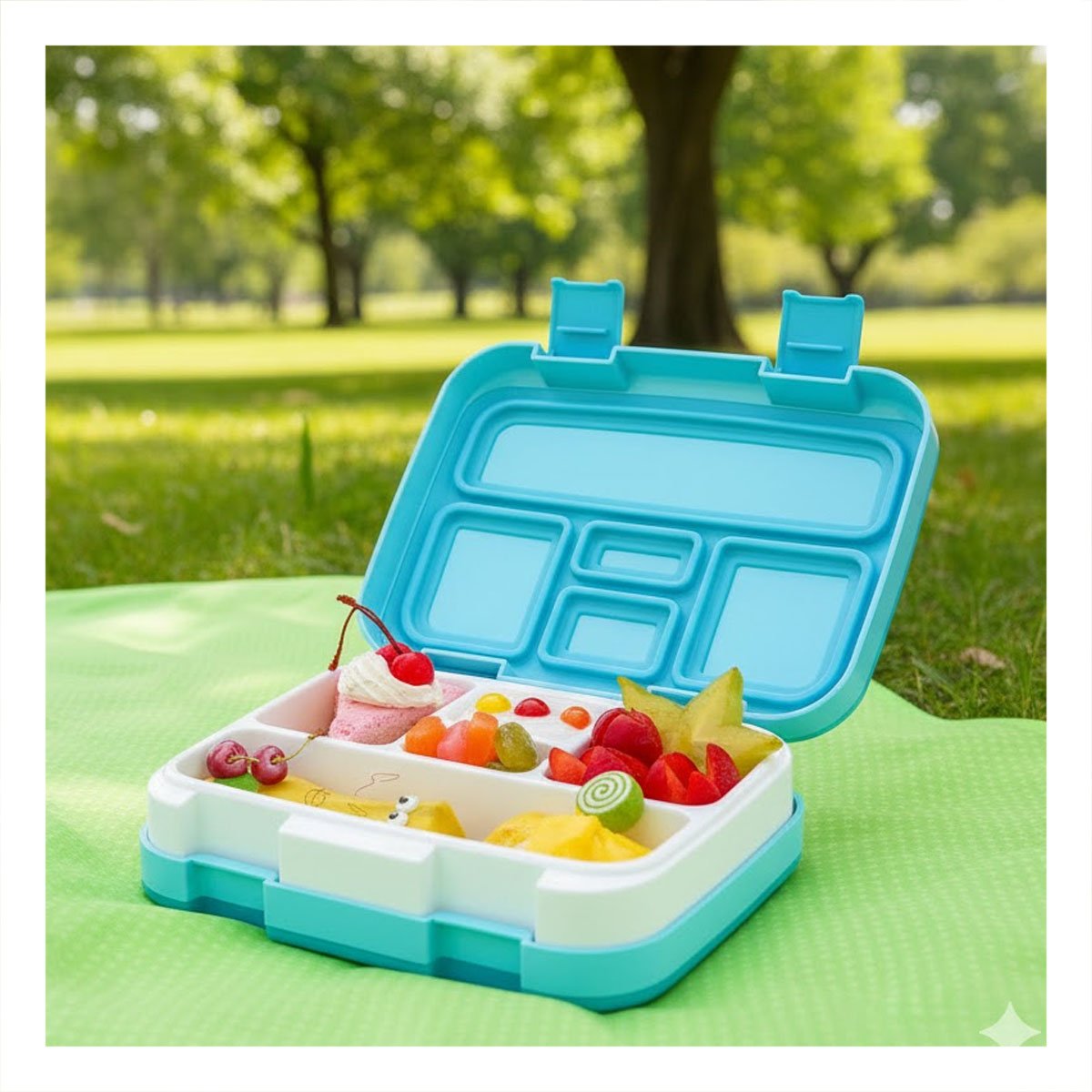 PACK4 LONCHERA ESCOLAR BENTO 5 DIVISIONES CELESTE PARA NINOS Y JOVENES - 5