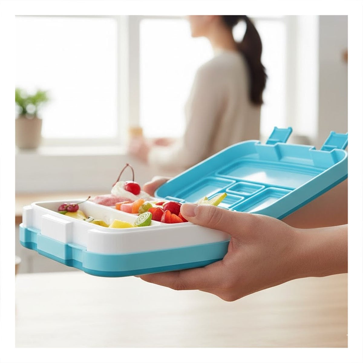 TAPER COMPARTIMENTOS BENTO 5 DIVISIONES CELESTE PARA COMIDA ORDENADA EN CASA YPAPEL REGALO - 1