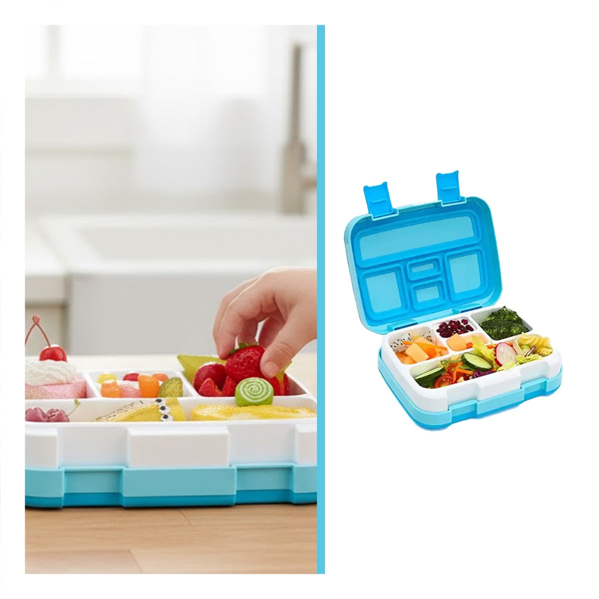 TAPER COMPARTIMENTOS BENTO 5 DIVISIONES CELESTE PARA COMIDA ORDENADA EN CASA YPAPEL REGALO - 5