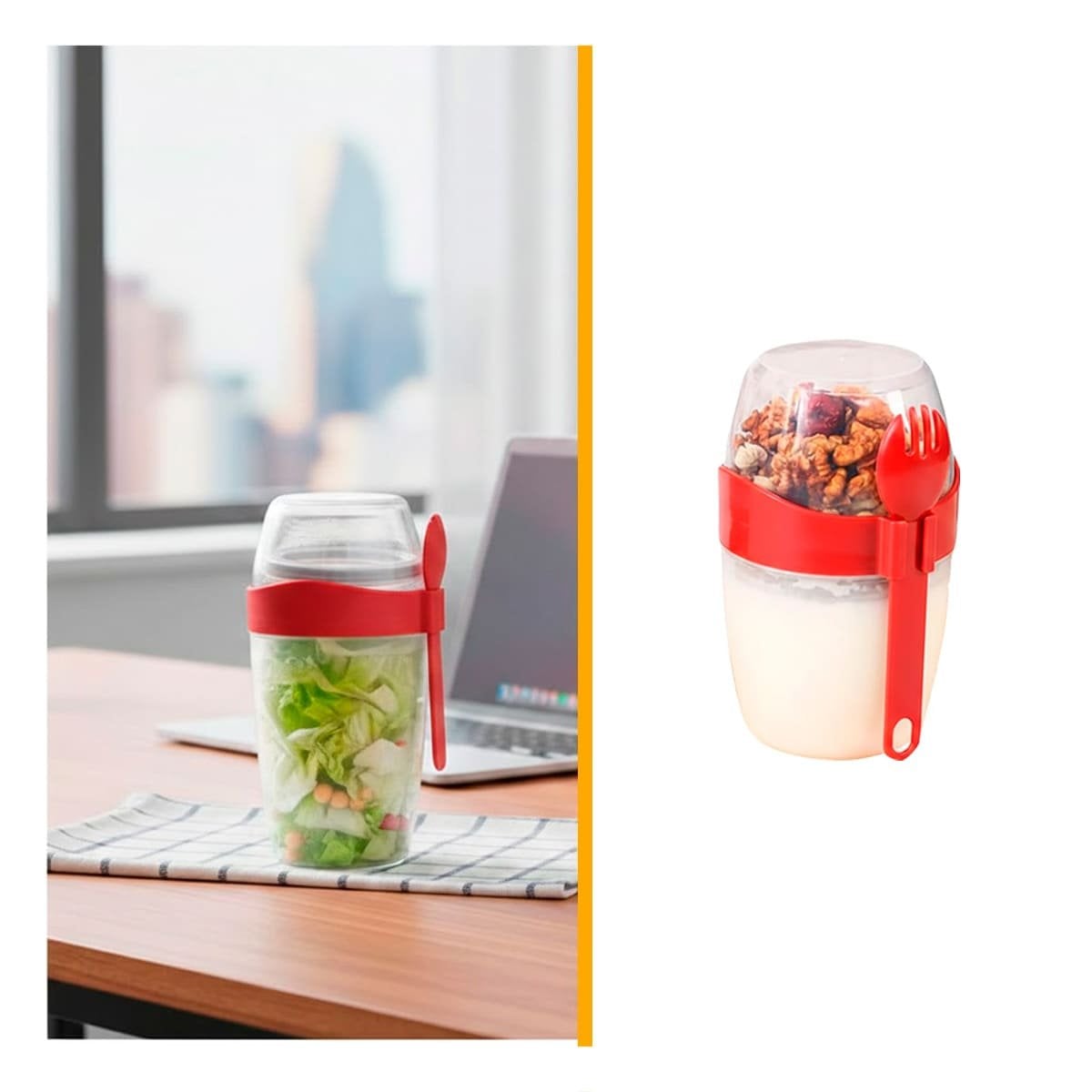 VASO PORTA YOGUR 2 EN 1 ROJO CON CUCHARA IDEAL PARA OFICINA O COLEGIO YPOST IT - 5