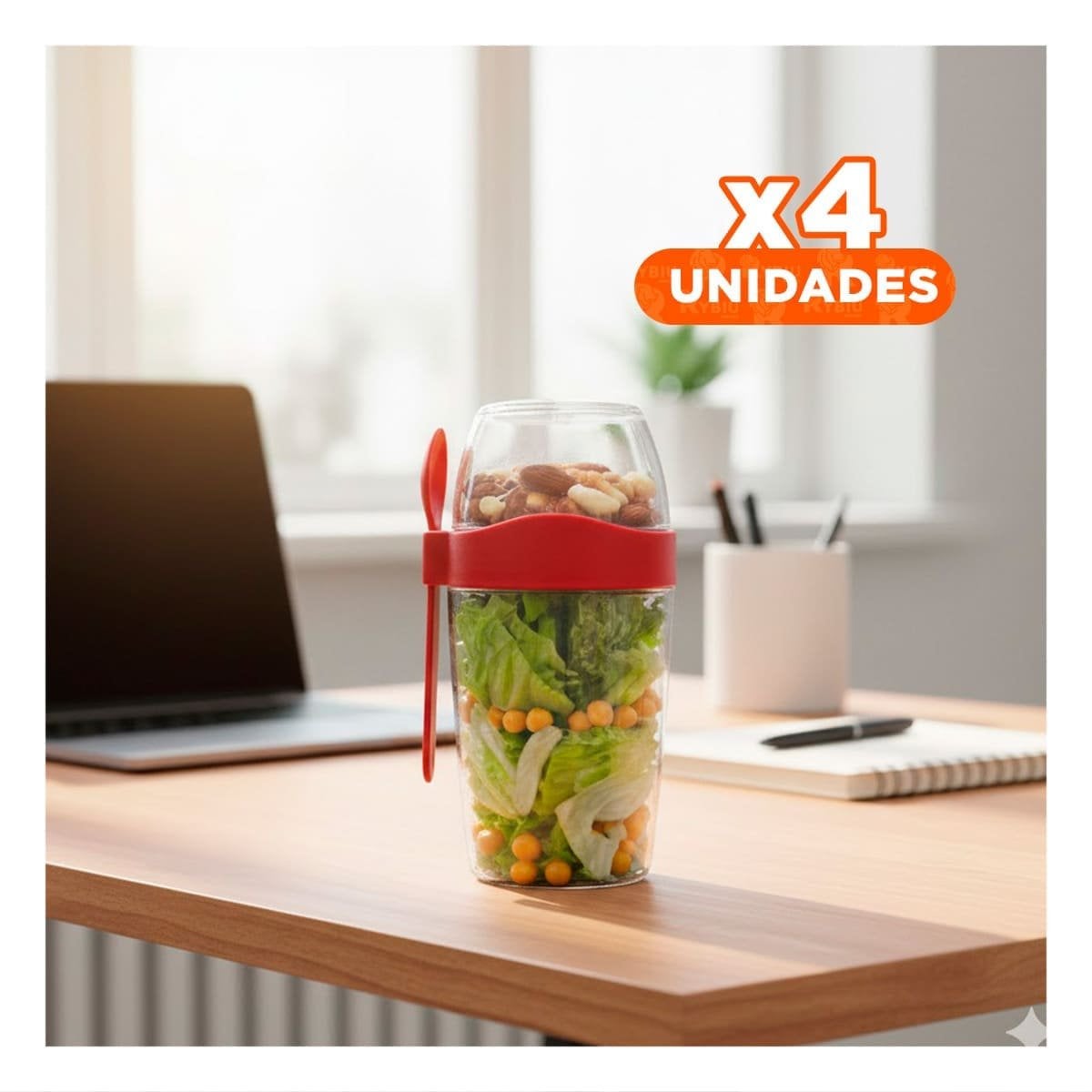 PACK4 TAZA YOGUR ROJO CON DISENO COMPACTO PARA MOCHILA O BOLSA YREGALO STICKER - 1