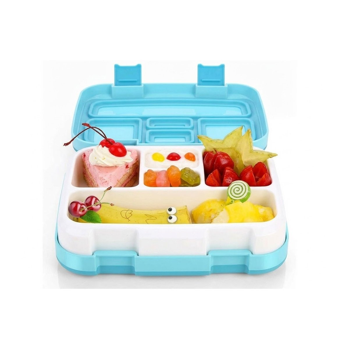 PACK2 LONCHERA COMPACTA BENTO 5 DIVISIONES CELESTE PARA OFICINA O COLEGIO YREGALO STICKER - 2