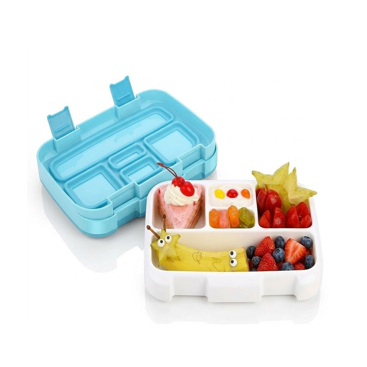 TAPER MULTIUSO BENTO 5 DIVISIONES CELESTE PARA COMIDAS PRACTICAS EN OFICINA YLIGAS REGALO - 5