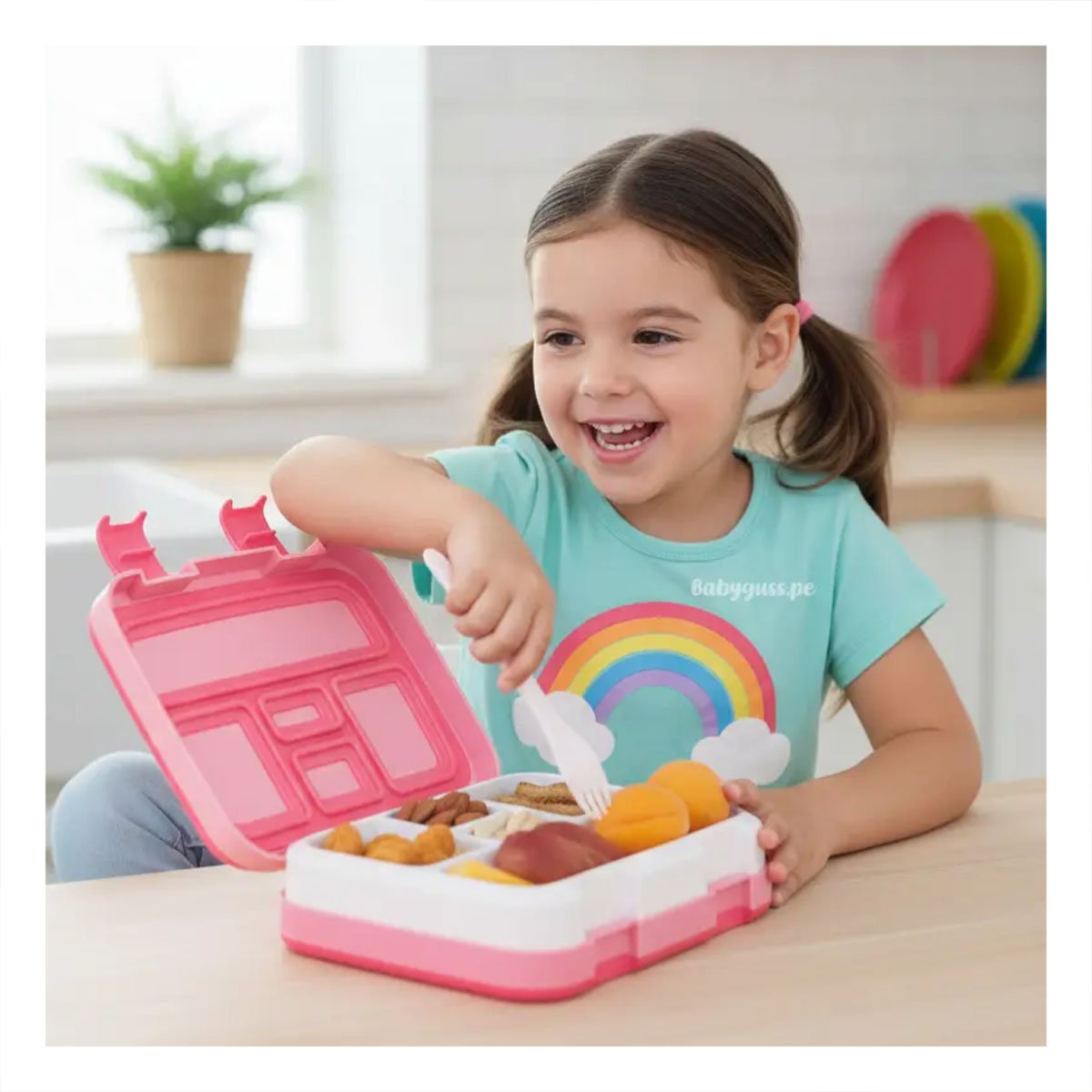 PACK2 ESTUCHE BENTO 5 DIVISIONES ROSADO PARA ALMUERZO ORGANIZADO DIARIO - 5