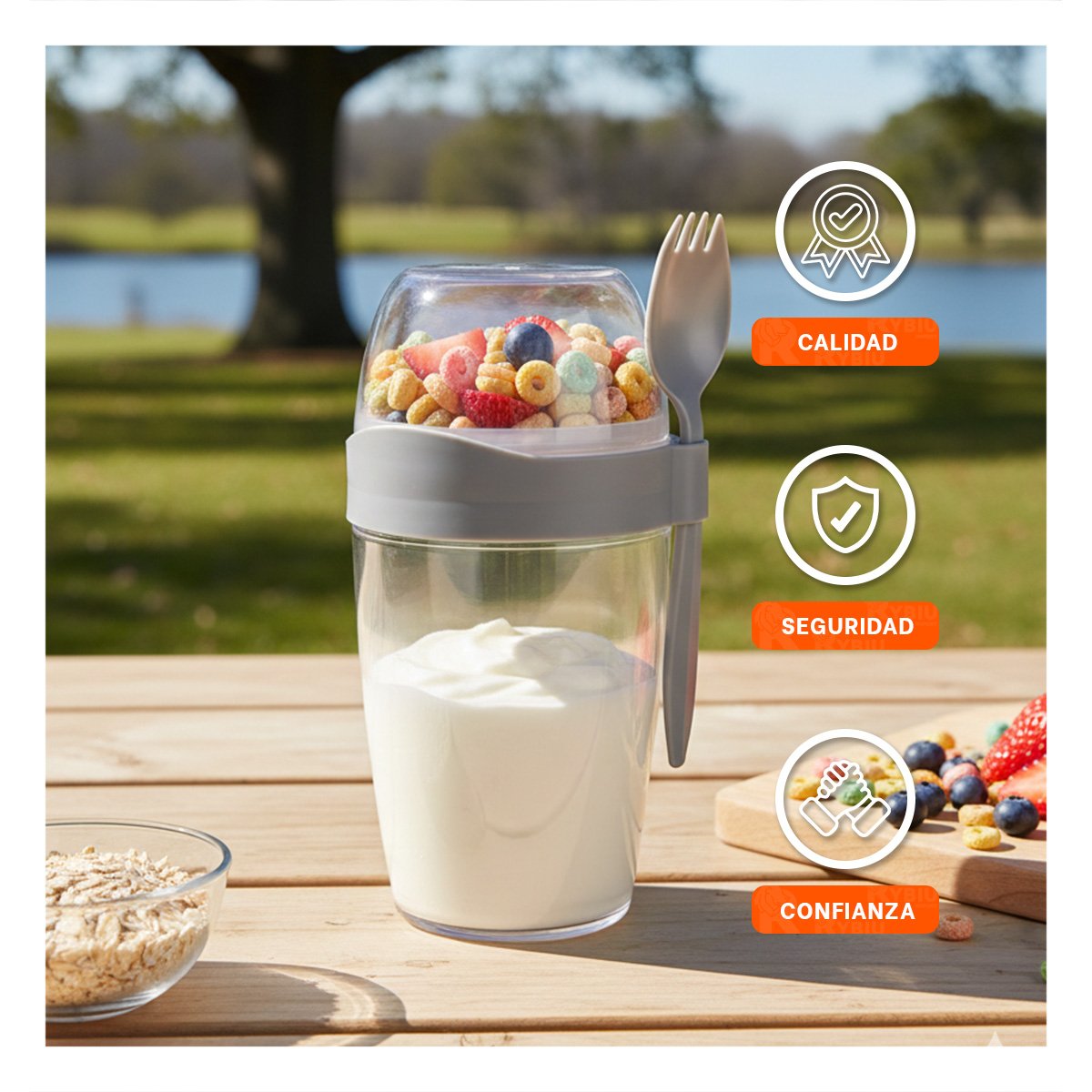 YOGURTERA PORTATIL 2 EN 1 CON CUBIERTO GRANDE PLOMO PARA DESAYUNO FUERA DE CASA YPOST IT - 5