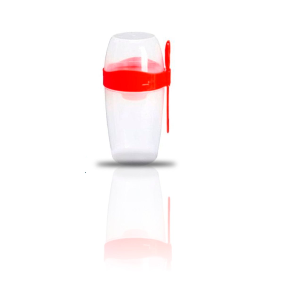 PACK4 ENVASE YOGURERO GRANDE ROJO 2 EN 1 CON CUBIERTO PARA USO DIARIO YPAPEL REGALO - 3