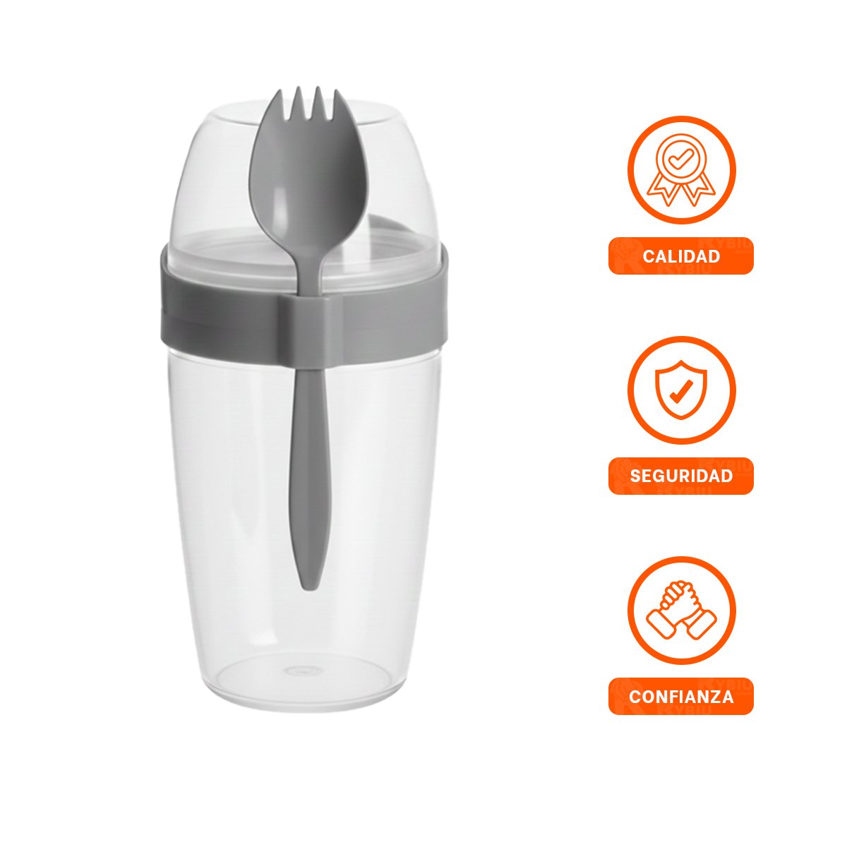 VASO YOGURERO 2 EN 1 CON CUBIERTO GRANDE PLOMO PARA LLEVAR SNACKS Y FRUTA YPAPEL REGALO - 5