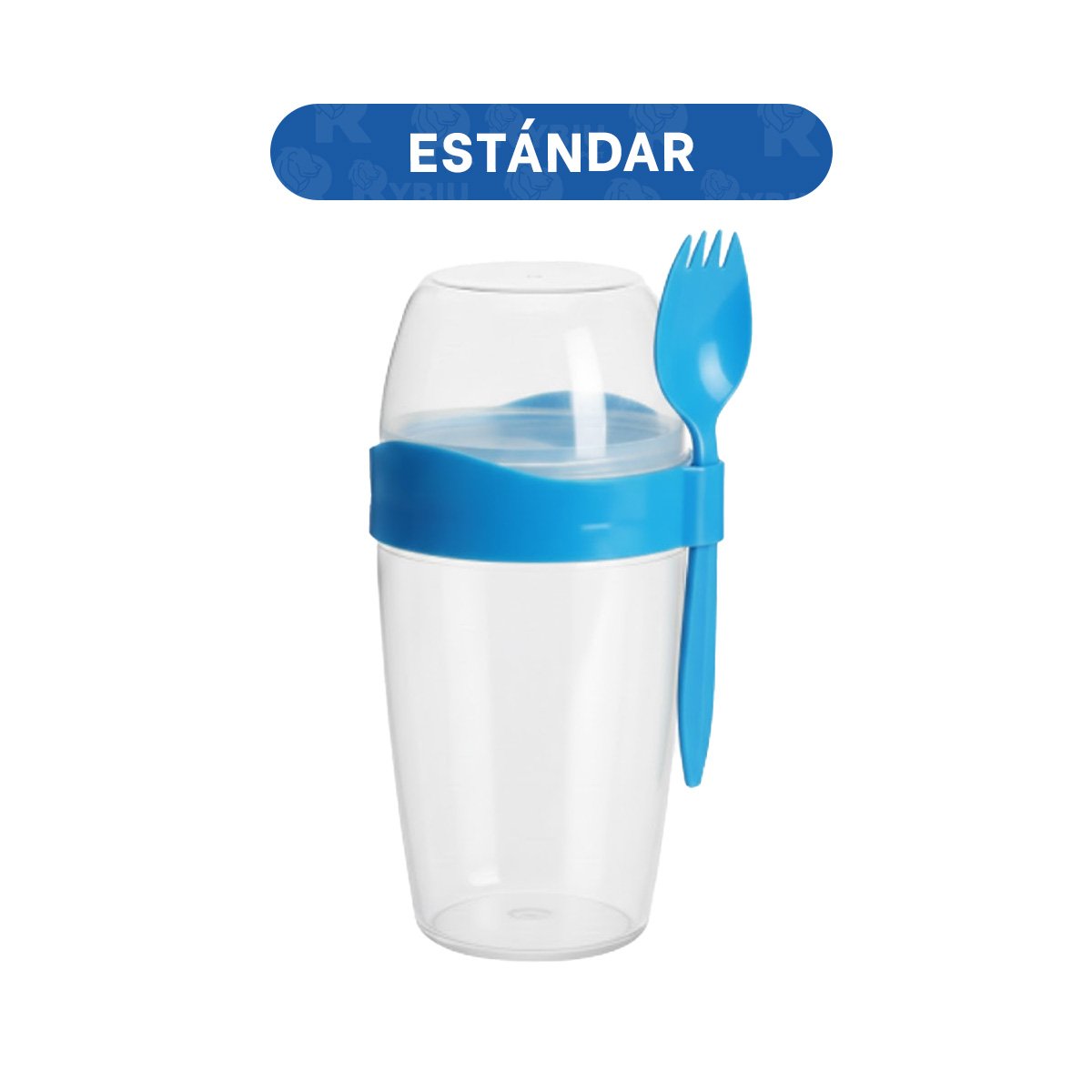 VASO YOGURERO 2 EN 1 CON CUBIERTO GRANDE AZUL PARA LLEVAR SNACKS Y FRUTA YPAPEL REGALO - 4
